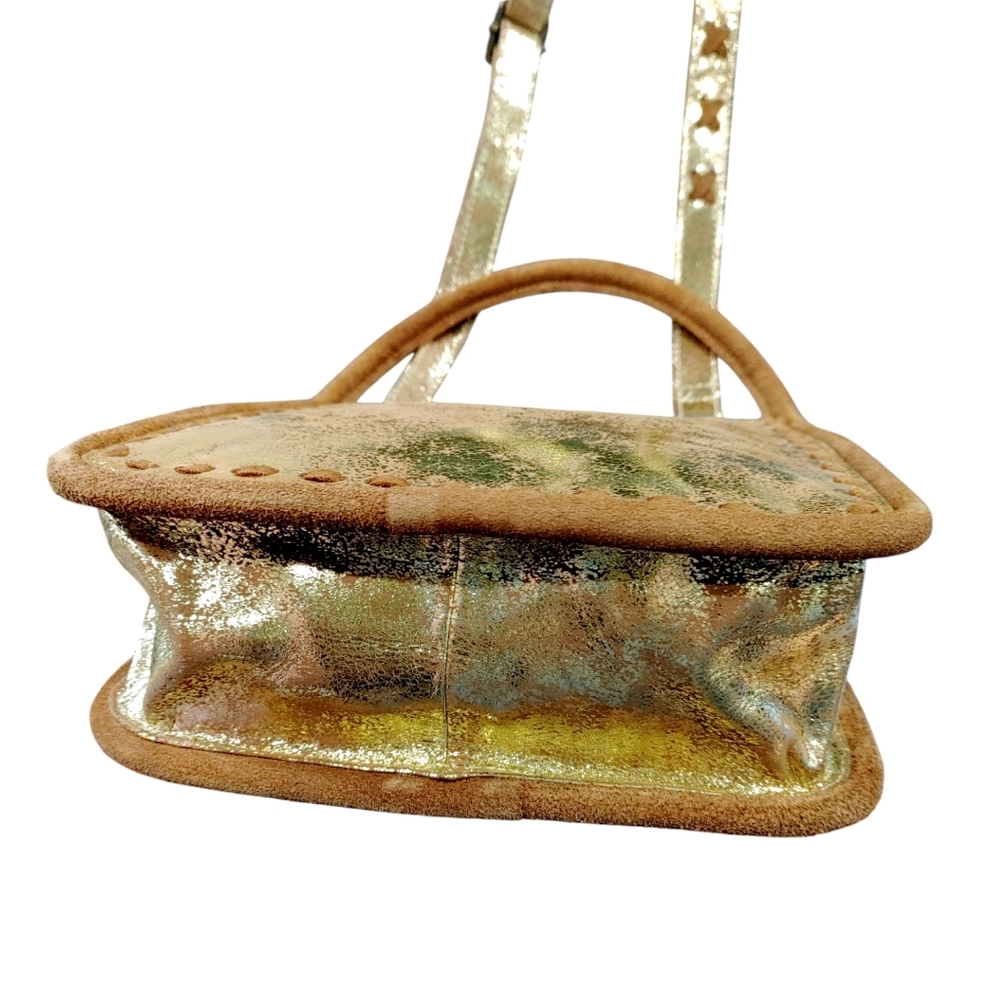 STS Gold Metallic Leather SuedeFlaxen Roan Sugar Crossbody Satchel Handbag NWOT - Picture 9 of 11